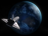 Space Shuttle Backdropped Against Earth