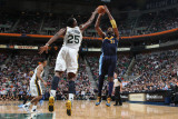 Denver Nuggets v Utah Jazz, Salt Lake City, UT - March 3: Nene and Al Jefferson