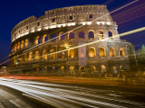 Traffic Trails and Collosseum (Colosseo) at Night from Via Dei Fori Imperiali