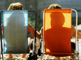 Buy Man and Woman on Beach Chairs, Copacabana Beach at AllPosters.com