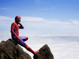 Man in Spiderman Costume on Mount Eniwa