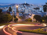 Vehicles Leave Colourful Light Trails at Dusk on Lombard Street