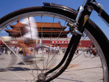 Bicycle and Pedestrians on Tienanmen Square in Front of the Forbidden Palace