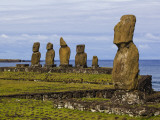 Solitary Moai of Ahu Tahi and Five Moais of Ahu Vai Uri in Background at Ceremonial Area of Taha