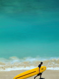 Boy with Yellow Surfboard at Waikiki Beach