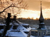 Buy Snow-Covered Rooftops and Tower of Johann Am Imberg with Ridge of Monchsberg at AllPosters.com