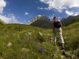 Hiker Treks Uphill Towards Mt Chaukhi