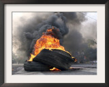 Supporters of Pakistani Shiite Muslim Group, Gather Near to Burning Tire Barricades Rally, Pakistan