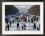 Hundreds Enjoy the Cold Weather on the Frozen Canal Near the Baroque Castle Nymphenburg in Munich