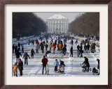 Hundreds Enjoy the Cold Weather on the Frozen Canal Near the Baroque Castle Nymphenburg in Munich