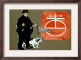 Large Man with a Top Hat, an Umbrella, and a Bulldog, Watercolor by Edward Penfield, 1884-1925