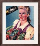 Woman, Girls Dig For Victory Propaganda WWII Magazine, UK, 1942