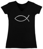 Juniors: V-Neck- Jesus Fish