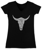 Juniors: V-Neck- Top Country Songs Cowskull