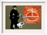 Large Man with a Top Hat, an Umbrella, and a Bulldog, Watercolor by Edward Penfield, 1884-1925
