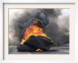 Supporters of Pakistani Shiite Muslim Group, Gather Near to Burning Tire Barricades Rally, Pakistan