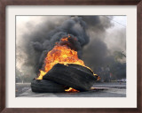 Supporters of Pakistani Shiite Muslim Group, Gather Near to Burning Tire Barricades Rally, Pakistan