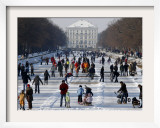Hundreds Enjoy the Cold Weather on the Frozen Canal Near the Baroque Castle Nymphenburg in Munich