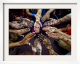 Pakistani Girls Show Their Hands Painted with Henna Ahead of the Muslim Festival of Eid-Al-Fitr Framed Photographic Print