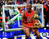 Michael Jordan with the 1987 NBA All Star Slam Dunk Contest Trophy
