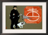 Large Man with a Top Hat, an Umbrella, and a Bulldog, Watercolor by Edward Penfield, 1884-1925
