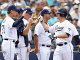 Oakland Athletics v San Diego Padres, PEORIA, AZ - MARCH 06: Logan Forsythe and Bud Black
