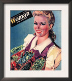 Woman, Girls Dig For Victory Propaganda WWII Magazine, UK, 1942