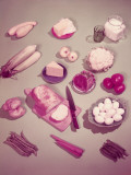 Basic Food Groups Represented By Vegetables, Meat, Milk, Eggs, Cheese, Bread and Butter