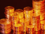 Stack of Chocolate Coins in Gold Foil Wrappers