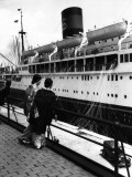 Two Japanese Women Wearing Kimonos, Bidding an American Cruise Ship Bon Voyage, Yokohama