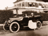 Mother and Son (4-6) in Convertible Car