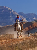 Cowgirl Riding a Trail in the Big Horn Mountains, Shell, Wyoming, USA