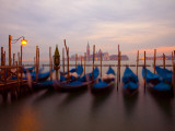 Anchored Gondolas at Twilight, Venice, Italy