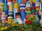 Colorful Buoys on Wall, Rockport, Massachusetts, USA