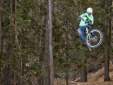 Mountain Biker on Malice in Plunderland Trail, Spencer Mountain, Whitefish, Montana, USA