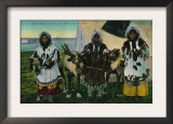 Three Eskimo Beauties and Sled Reindeer - Alaska State