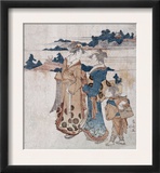 Beauties Visiting a Shrine, Japanese Wood-Cut Print