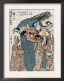 Actors with a Lion Costume, Japanese Wood-Cut Print