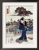 View of Fujisawa, Japanese Wood-Cut Print