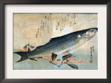 Striped Mullet, Japanese Wood-Cut Print