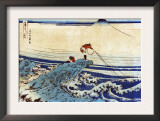 Man Fishing with Mount Fuji in the Background, Japanese Wood-Cut Print
