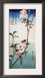 Small Bird on a Branch of Kaidozakura, Japanese Wood-Cut Print