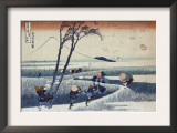 Strong Wind Blows away Belongings with Mount Fuji in the Back, Japanese Wood-Cut Print