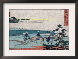 Pilgrims at a Bridge on the Tokaido Road, Japanese Wood-Cut Print