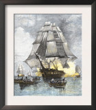 USS Constitution Being Towed in Rowboats Away from the Becalmed British Navy, War of 1812