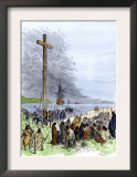 Jacques Cartier Erects a Cross Along the Saint Lawrence River, Claiming Quebec for France, c.1534