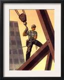 A Steel Worker Standing on Beams