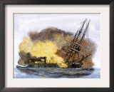 Merrimac, a Confederate Ironclad Ship, Rams the USS Cumberland during the American Civil War