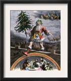 Santa Claus on a Rooftop Carrying a Decorated Christmas Tree, 1860s