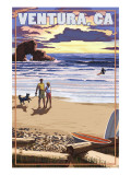 Ventura, California - Surfing Beach Scene